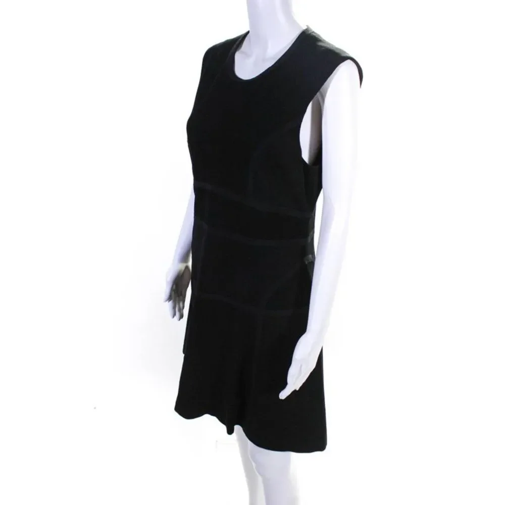 Trina Turk Womens Back Zip Sleeveless Crew Neck A Line Dress Black Size 12_2